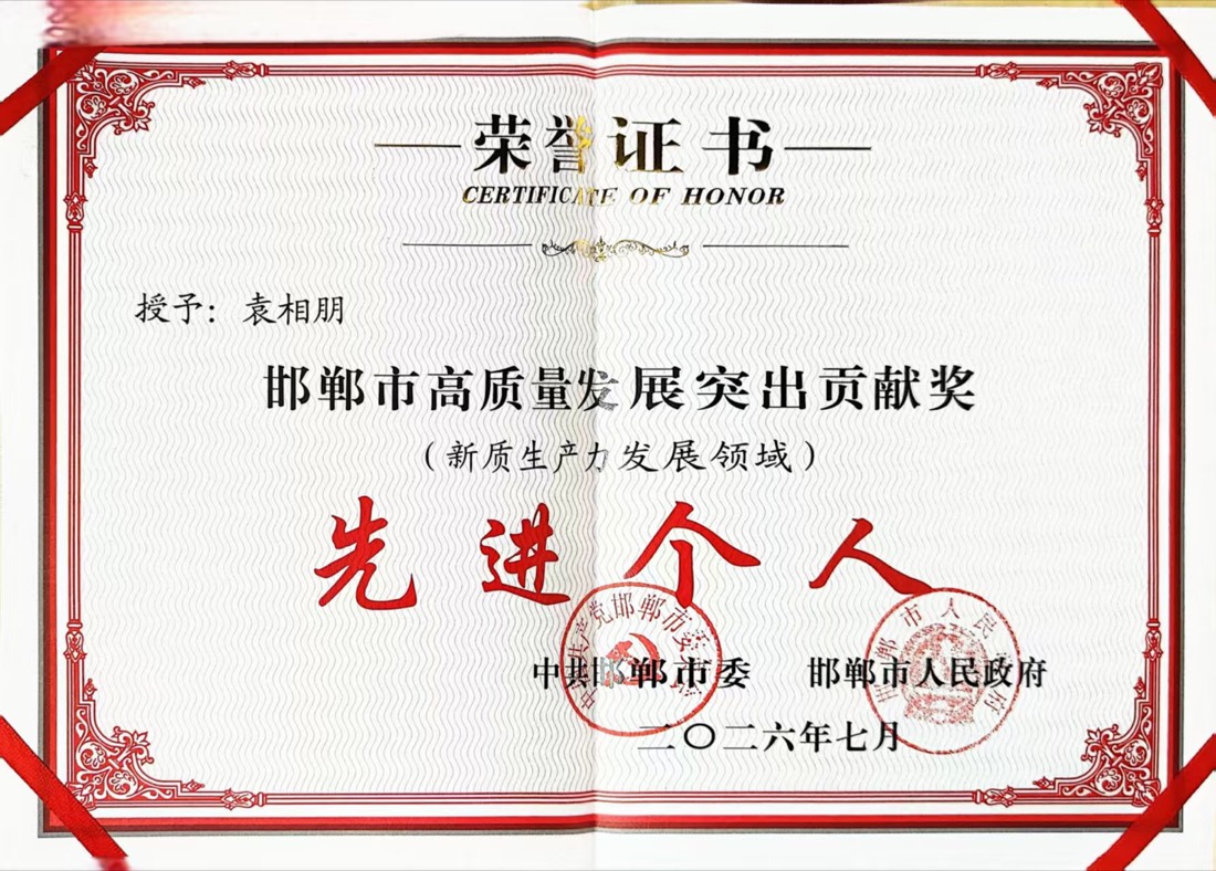 邯郸市高质量发展先进个人证书